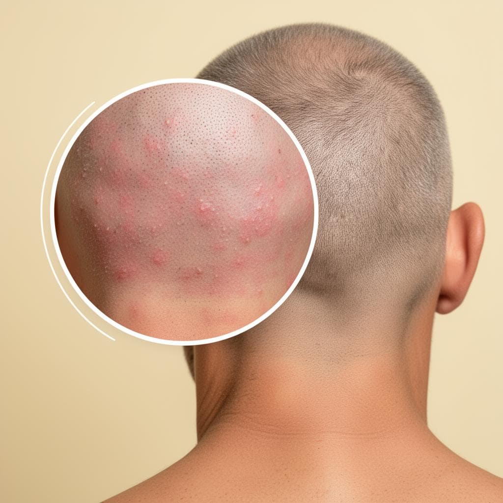 Editorial close-up representing post-shave scalp discomfort.
